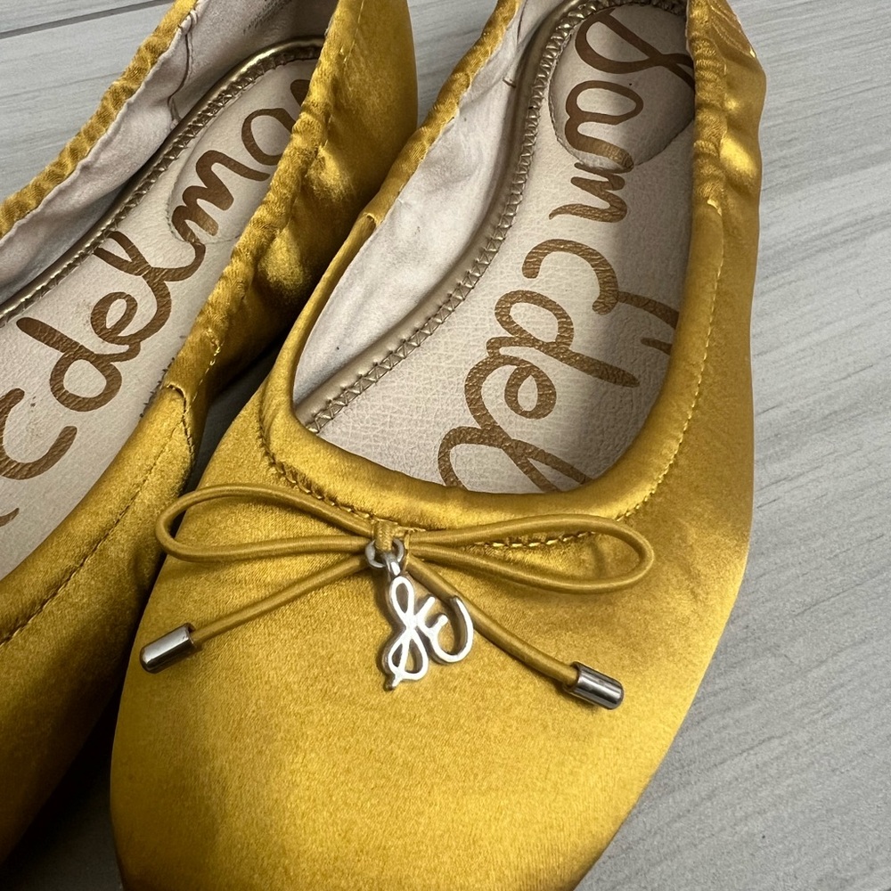 New Sam Edelman Women's Ballet Flats Felicia Flats Yellow Gold Satin Sz 8 - Picture 3 of 5